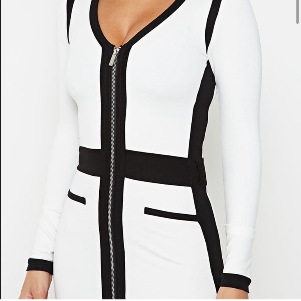 Maniere De Voir Black and White Zip Front Contrast Mini Dress